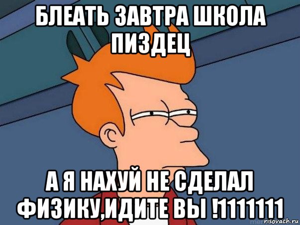 блеать завтра школа пиздец а я нахуй не сделал физику,идите вы !1111111, Мем  Фрай (мне кажется или)