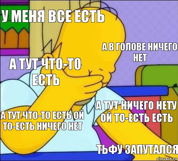 У меня все есть А в голове ничего нет А тут что-то есть А тут ничего нету ой то-есть есть А тут что-то есть ой то-есть ничего нет Тьфу запутался, Комикс   Гомер фэйспалм