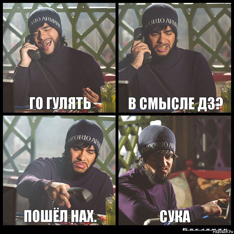 Го гулять В смысле дз? Пошёл нах. Сука