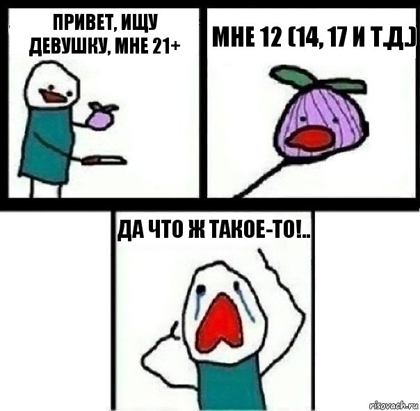 Привет, ищу девушку, мне 21+ Мне 12 (14, 17 и т.д.) Да что ж такое-то!..