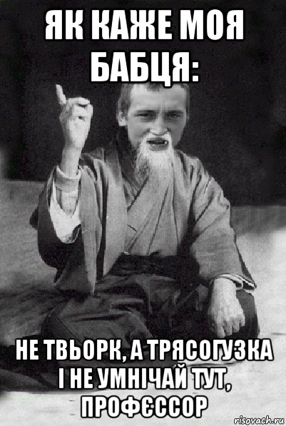 як каже моя бабця: не твьорк, а трясогузка і не умнічай тут, профєссор, Мем Мудрий паца