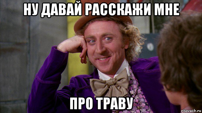 ну давай расскажи мне про траву, Мем Ну давай расскажи (Вилли Вонка)