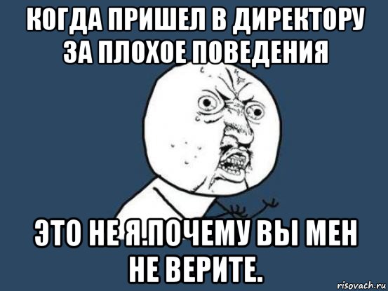 когда пришел в директору за плохое поведения это не я.почему вы мен не верите., Мем Ну почему