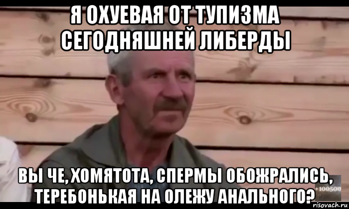 я охуевая от тупизма сегодняшней либерды вы че, хомятота, спермы обожрались, теребонькая на олежу анального?, Мем  Охуевающий дед