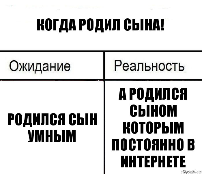 когда родил сына! родился сын умным а родился сыном которым постоянно в интернете, Комикс  Ожидание - реальность