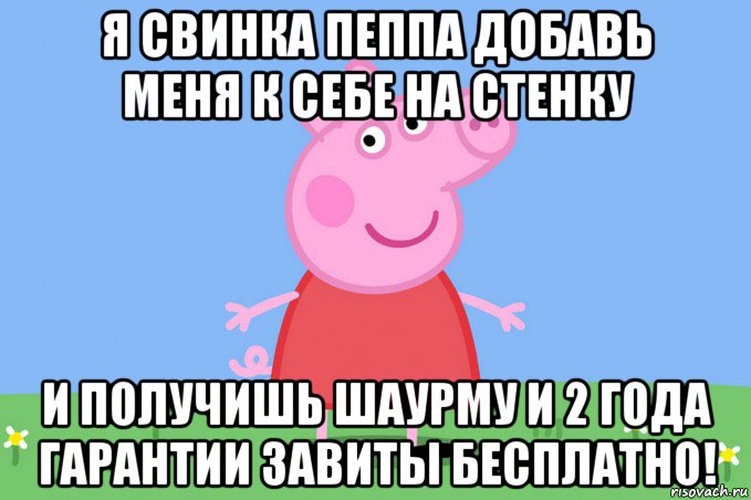 я свинка пеппа добавь меня к себе на стенку и получишь шаурму и 2 года гарантии завиты бесплатно!, Мем Пеппа