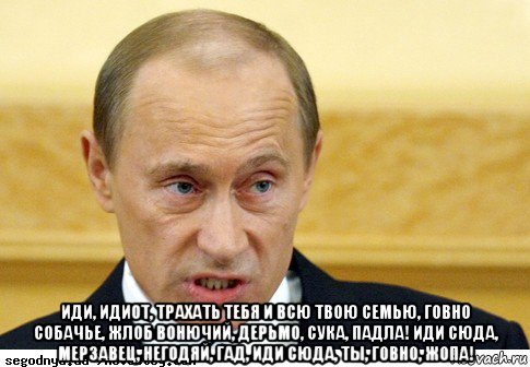  иди, идиот, трахать тебя и всю твою семью, говно собачье, жлоб вонючий, дерьмо, сука, падла! иди сюда, мерзавец, негодяй, гад, иди сюда, ты, говно, жопа!