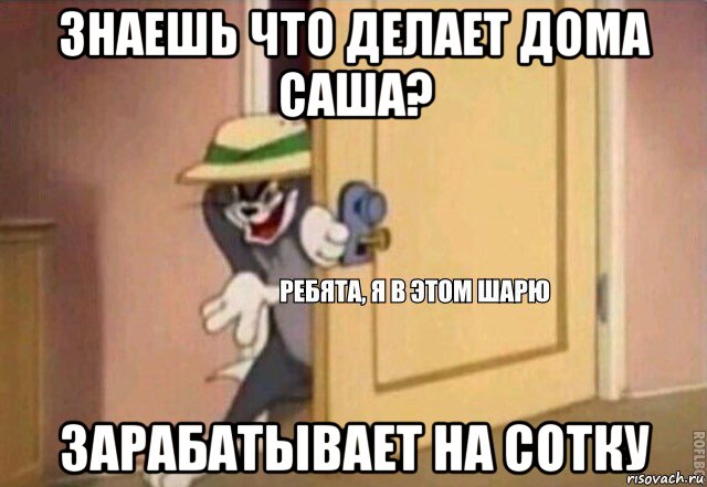 знаешь что делает дома саша? зарабатывает на сотку, Мем    Ребята я в этом шарю