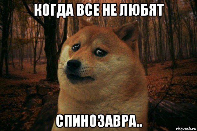 когда все не любят спинозавра.., Мем SAD DOGE