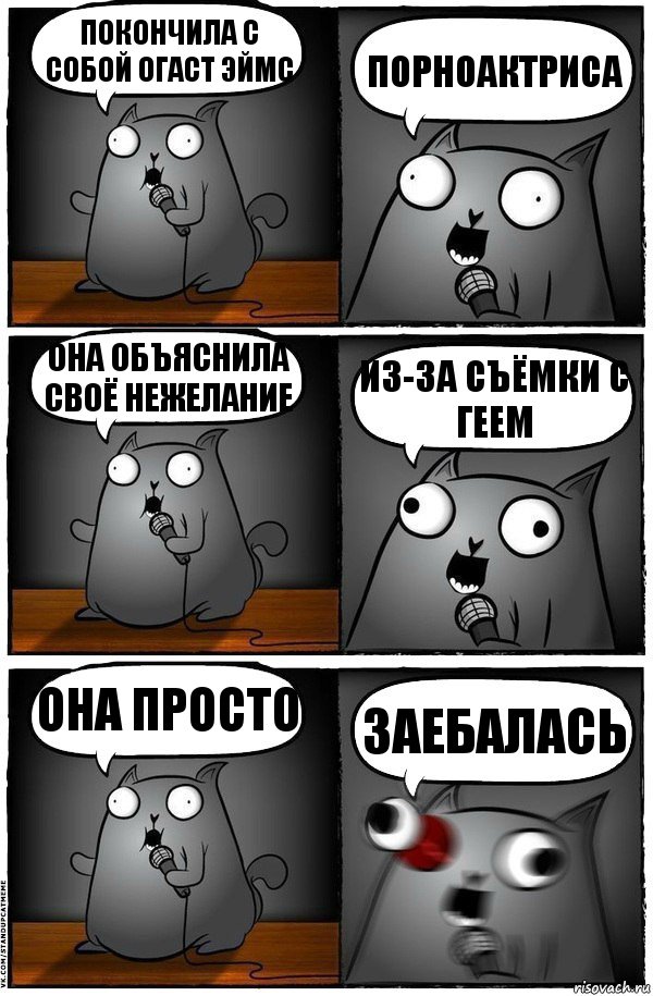 покончила с собой Огаст Эймс порноактриса она объяснила своё нежелание из-за съёмки с геем она просто заебалась, Комикс  Стендап-кот