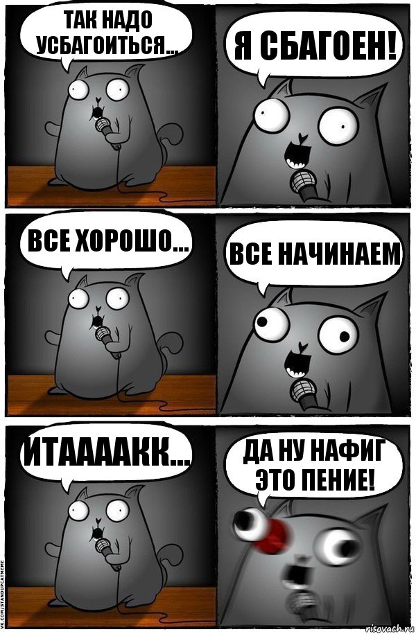 так надо усбагоиться... я сбагоен! все хорошо... все начинаем итаааакк... да ну нафиг это пение!, Комикс  Стендап-кот