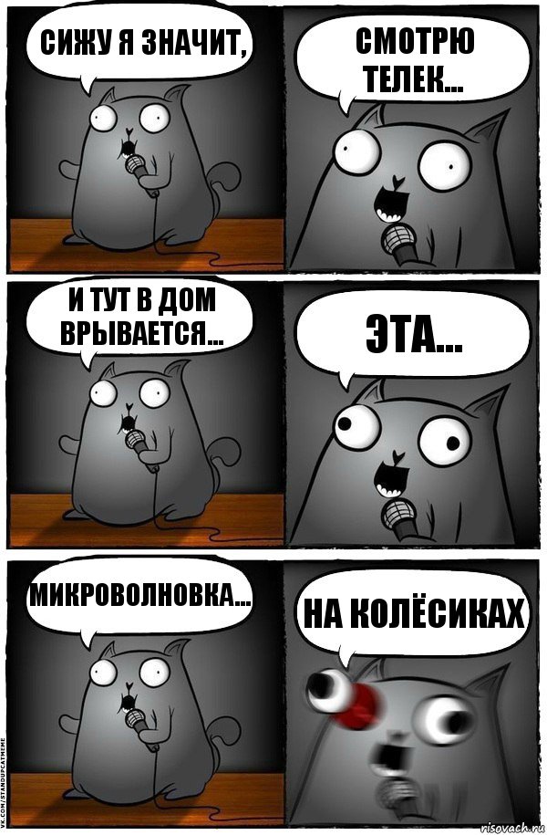 Сижу я значит, Смотрю телек... И тут в дом врывается... Эта... Микроволновка... НА КОЛЁСИКАХ