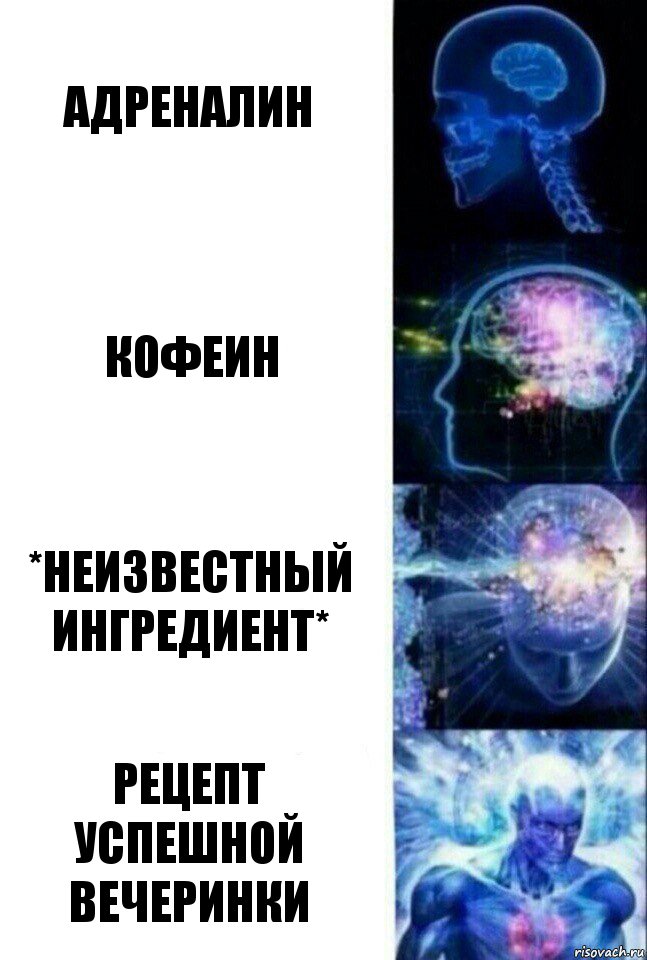 Адреналин Кофеин *неизвестный ингредиент* Рецепт успешной вечеринки, Комикс  Сверхразум