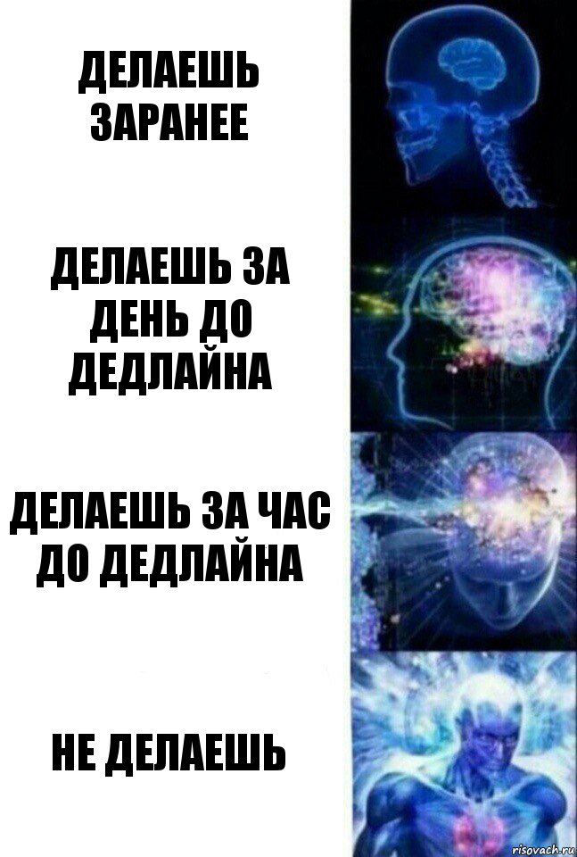 делаешь заранее делаешь за день до дедлайна делаешь за час до дедлайна не делаешь, Комикс  Сверхразум