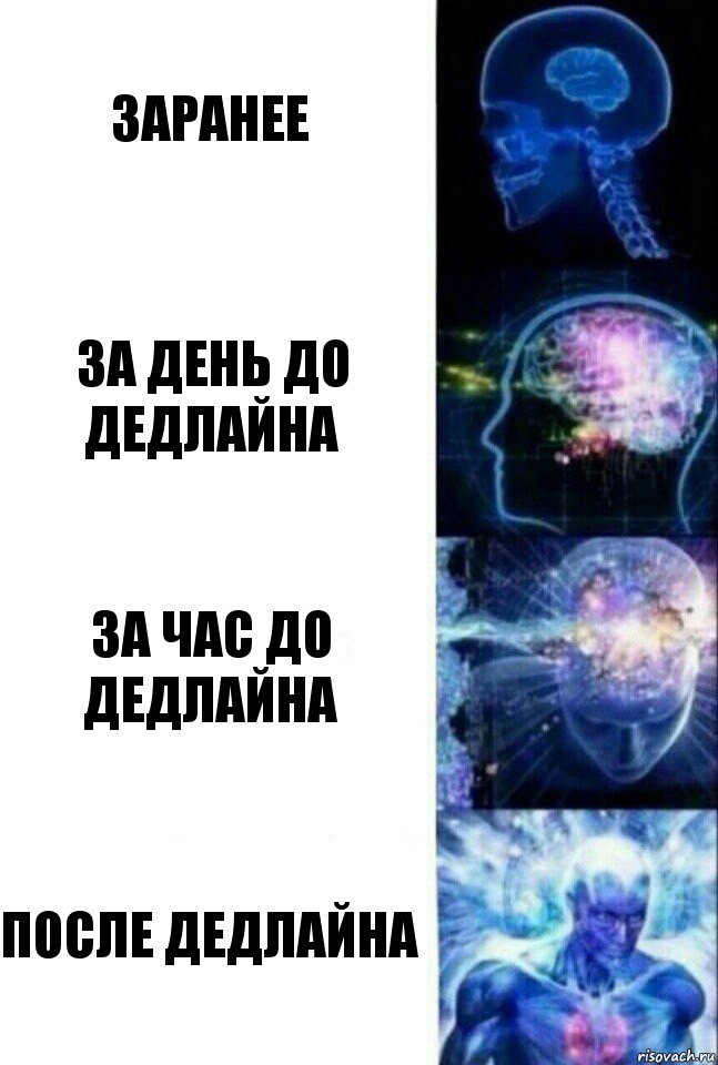 заранее за день до дедлайна за час до дедлайна после дедлайна, Комикс  Сверхразум