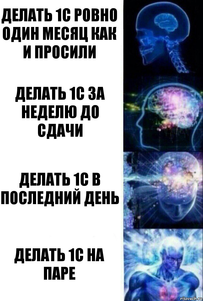 Делать 1С ровно один месяц как и просили Делать 1С за неделю до сдачи Делать 1С в последний день Делать 1С на паре, Комикс  Сверхразум