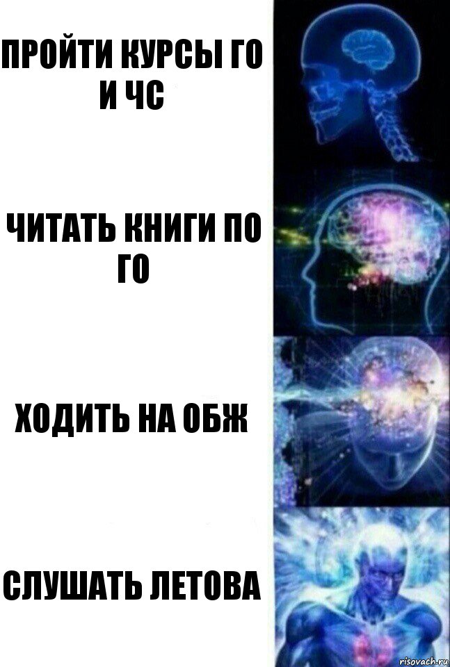 Пройти курсы ГО и ЧС Читать книги по ГО Ходить на обж Слушать Летова, Комикс  Сверхразум