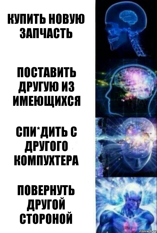 Купить новую запчасть Поставить другую из имеющихся Спи*дить с другого компухтера Повернуть другой стороной, Комикс  Сверхразум