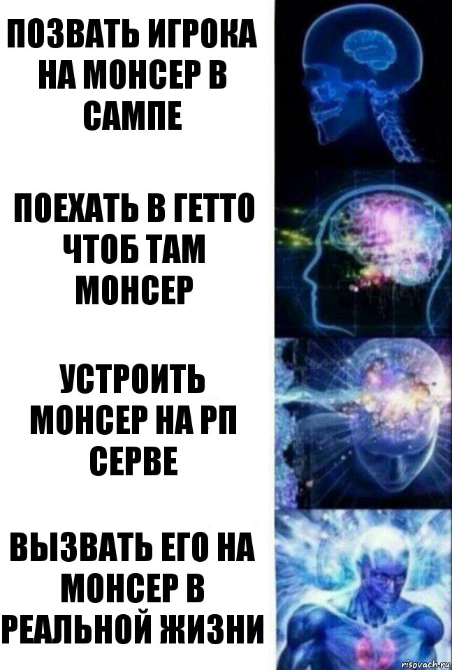 Позвать игрока на монсер в сампе Поехать в гетто чтоб там монсер Устроить монсер на рп серве Вызвать его на монсер в реальной жизни, Комикс  Сверхразум