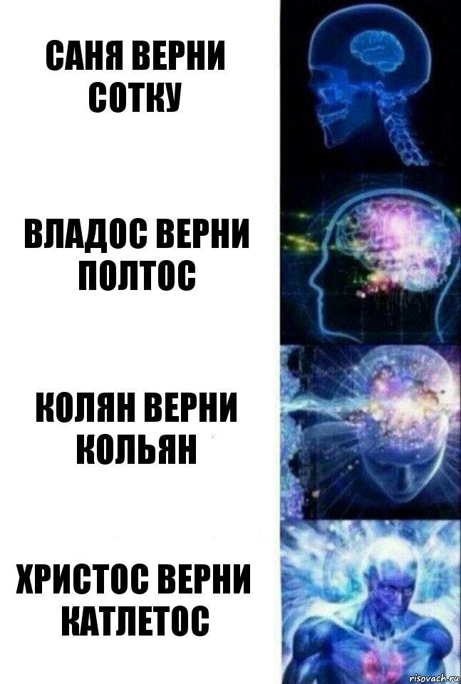 саня верни сотку владос верни полтос колян верни кольян Христос верни катлетос, Комикс  Сверхразум