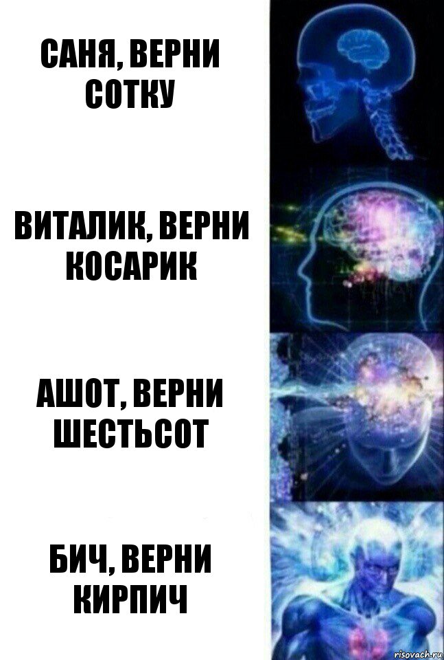 Саня, верни сотку Виталик, верни косарик Ашот, верни шестьсот Бич, верни кирпич, Комикс  Сверхразум