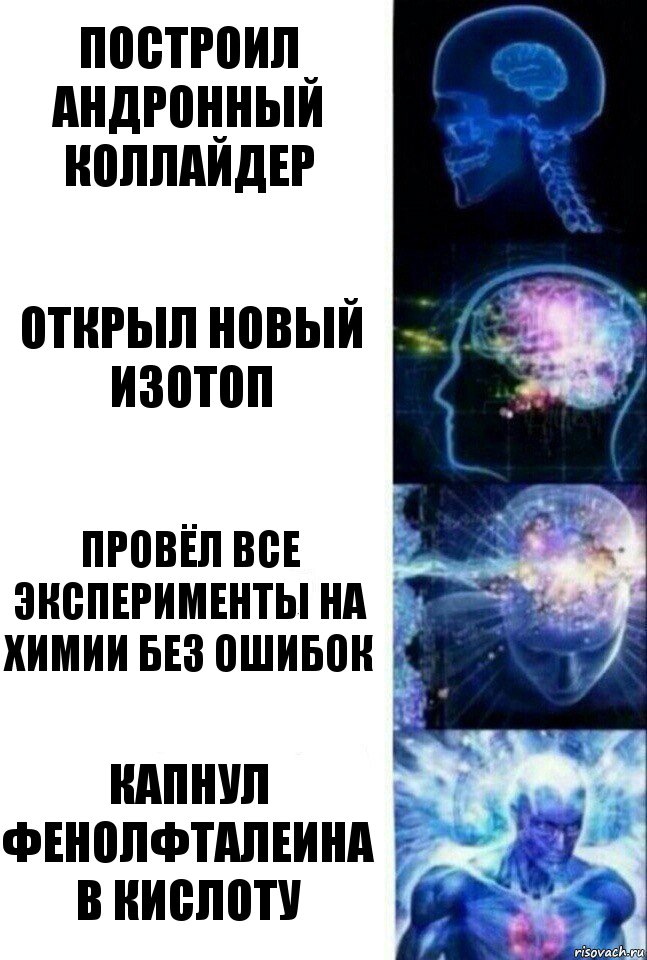 Построил андронный коллайдер Открыл новый изотоп Провёл все эксперименты на химии без ошибок Капнул фенолфталеина в кислоту, Комикс  Сверхразум