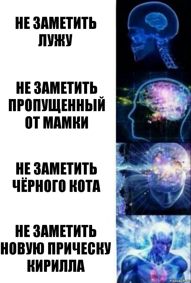 Не заметить лужу Не заметить пропущенный от мамки Не заметить чёрного кота Не заметить новую прическу Кирилла, Комикс  Сверхразум