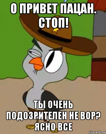 о привет пацан. стоп! ты очень подозрителен не вор? ясно все, Мем    Упоротая сова