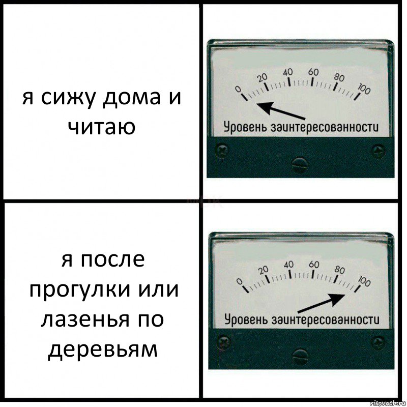 я сижу дома и читаю я после прогулки или лазенья по деревьям, Комикс Уровень заинтересованности