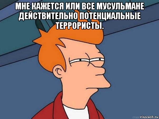 мне кажется или все мусульмане действительно потенциальные террористы. , Мем  Фрай (мне кажется или)