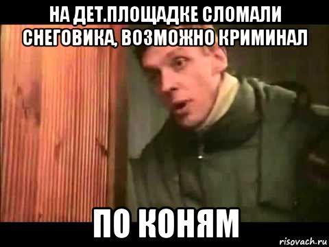 на дет.площадке сломали снеговика, возможно криминал по коням, Мем Ларин по коням