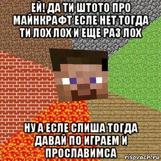 ей! да ти штото про майнкрафт есле нет тогда ти лох лох и еще раз лох ну а есле слиша тогда давай по играем и прославимса, Мем Миникрафтер