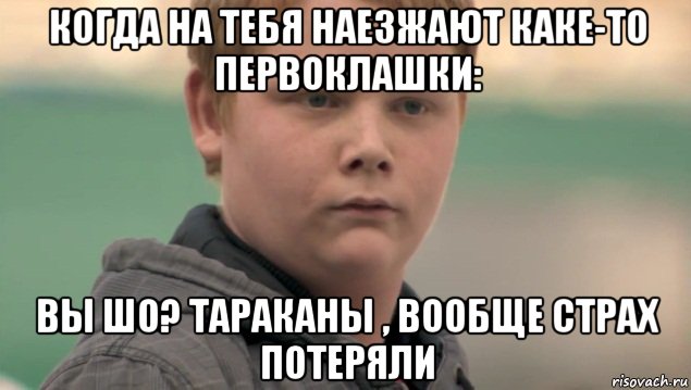 когда на тебя наезжают каке-то первоклашки: вы шо? тараканы , вообще страх потеряли, Мем    нифигасе