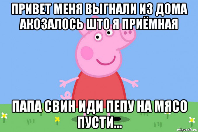 привет меня выгнали из дома акозалось што я приёмная папа свин иди пепу на мясо пусти..., Мем Пеппа