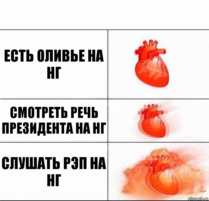 Есть оливье на НГ Смотреть речь президента на НГ Слушать рэп на нГ, Комикс  Расширяюшее сердце