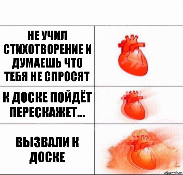 не учил стихотворение и думаешь что тебя не спросят К доске пойдёт перескажет... ВЫЗВАЛИ К ДОСКЕ, Комикс  Расширяюшее сердце