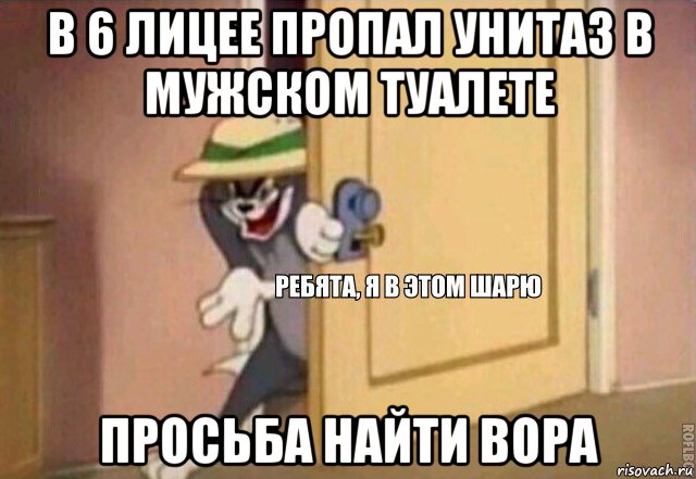 в 6 лицее пропал унитаз в мужском туалете просьба найти вора, Мем    Ребята я в этом шарю