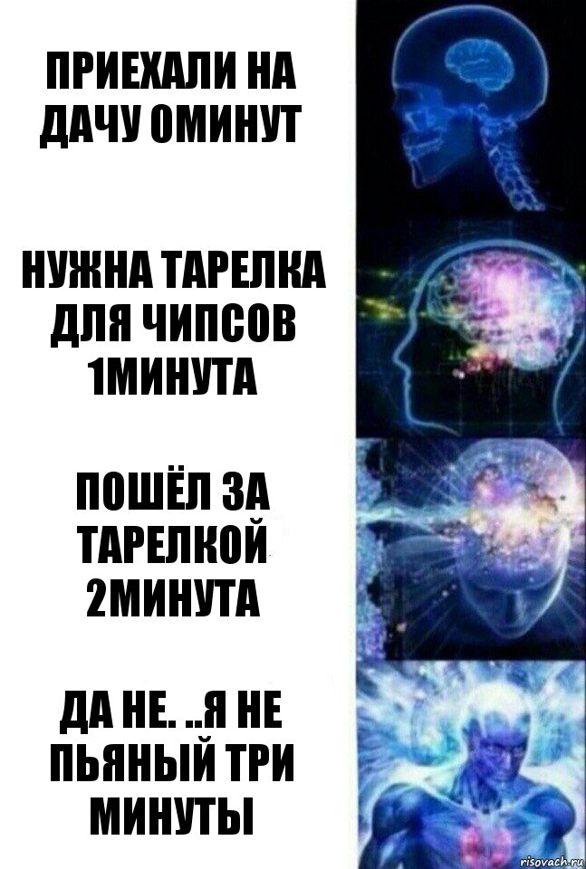 Приехали на дачу 0минут Нужна тарелка для чипсов 1минута Пошёл за тарелкой 2минута ДА НЕ. ..Я не ПьЯный три минуты, Комикс  Сверхразум