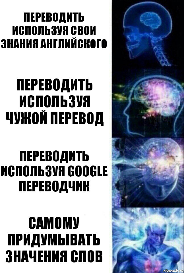 Переводить используя свои знания английского Переводить используя чужой перевод Переводить используя google переводчик самому придумывать значения слов, Комикс  Сверхразум