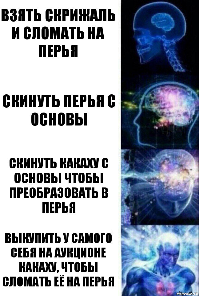 взять скрижаль и сломать на перья скинуть перья с основы скинуть какаху с основы чтобы преобразовать в перья выкупить у самого себя на аукционе какаху, чтобы сломать её на перья, Комикс  Сверхразум