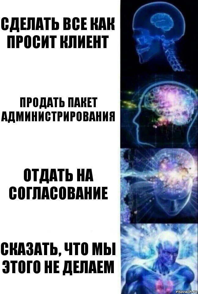 сделать все как просит клиент продать пакет администрирования отдать на согласование сказать, что мы этого не делаем, Комикс  Сверхразум