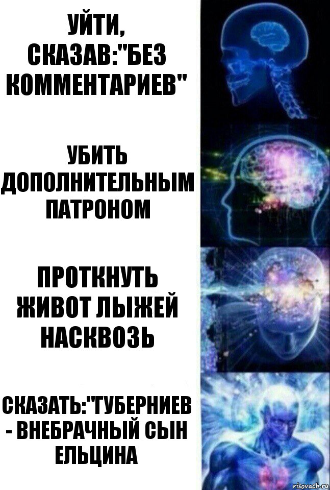 Уйти, сказав:"Без комментариев" Убить дополнительным патроном Проткнуть живот лыжей насквозь Сказать:"Губерниев - внебрачный сын Ельцина, Комикс  Сверхразум