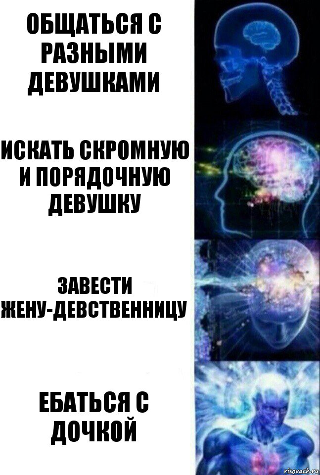 Общаться с разными девушками Искать скромную и порядочную девушку Завести жену-девственницу Ебаться с дочкой, Комикс  Сверхразум