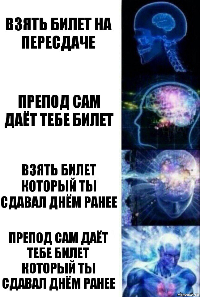 Взять билет на пересдаче Препод сам даёт тебе билет Взять билет который ты сдавал днём ранее Препод сам даёт тебе билет который ты сдавал днём ранее, Комикс  Сверхразум