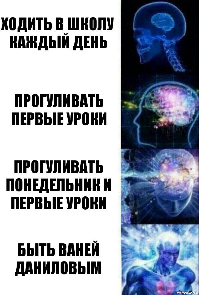 Ходить в школу каждый день Прогуливать первые уроки Прогуливать понедельник и первые уроки Быть ваней даниловым, Комикс  Сверхразум