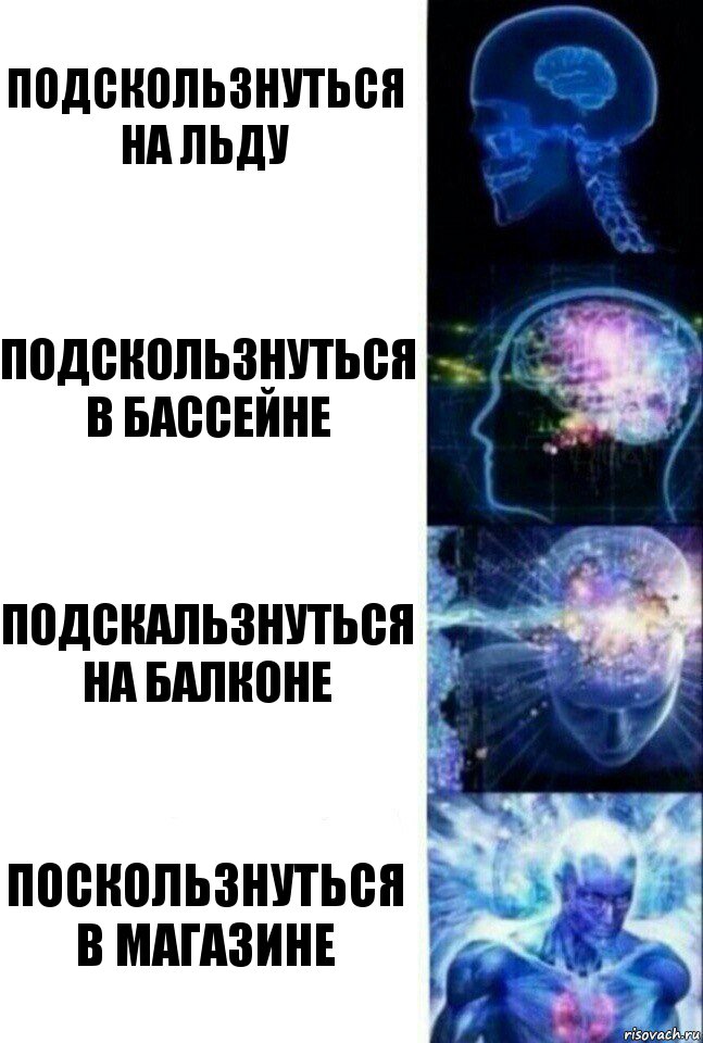 подскользнуться на льду подскользнуться в бассейне подскальзнуться на балконе поскользнуться в магазине, Комикс  Сверхразум