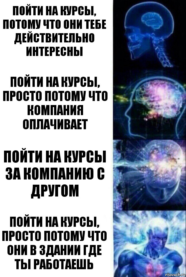 Пойти на курсы, потому что они тебе действительно интересны Пойти на курсы, просто потому что компания оплачивает Пойти на курсы за компанию с другом Пойти на курсы, просто потому что они в здании где ты работаешь, Комикс  Сверхразум