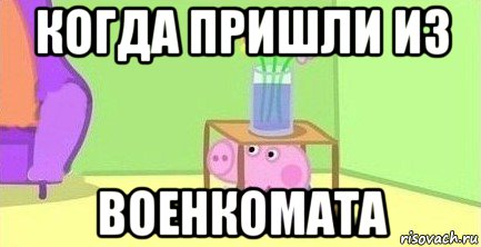 когда пришли из военкомата, Мем  Свинка пеппа под столом