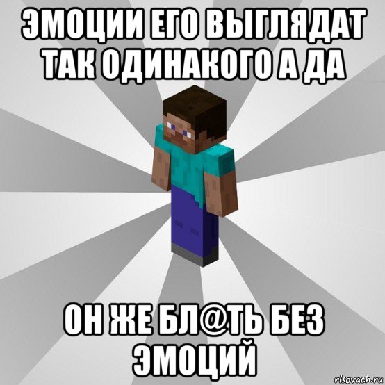 эмоции его выглядат так одинакого а да он же бл@ть без эмоций, Мем Типичный игрок Minecraft