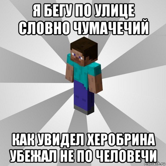 я бегу по улице словно чумачечий как увидел херобрина убежал не по человечи, Мем Типичный игрок Minecraft